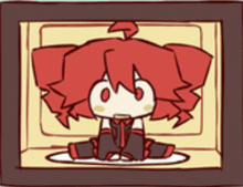 a drawing of a girl with red hair sitting on a plate