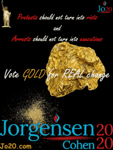 a poster that says protests should not turn into riots and arrests should not turn into executions and says vote gold for real change