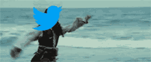 a person in a pirate costume with a twitter logo in front of their face