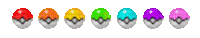 a row of pokemon balls in different colors on a white background .