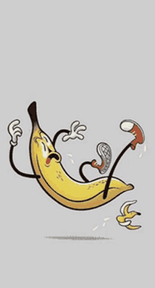 a cartoon of a banana with arms and legs is falling down