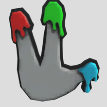 a drawing of a letter l with red green and blue paint dripping off of it