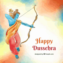 a drawing of a man with a bow and arrow and the words happy dussehra