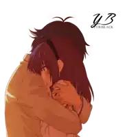 a drawing of a girl hugging a man with y3 written in the corner