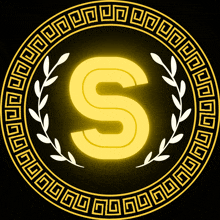 the letter s is glowing in the center of a gold circle