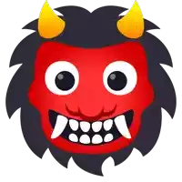 a cartoon illustration of a red monster with horns and sharp teeth