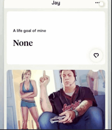 a picture of a man playing a video game with the words " a life goal of mine none " below him
