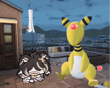 a cartoon drawing of a girl and a stuffed animal with a red nose