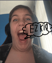 a woman with a speech bubble that says ez kid on it