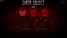 a screenshot of a video game that says data select