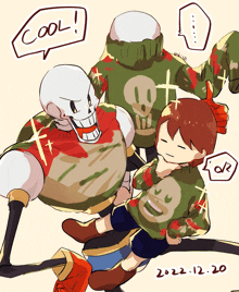 a drawing of papyrus and frisk from undertale