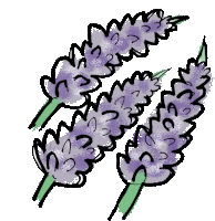 a drawing of three purple flowers with green stems