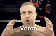 a man with a beard is making a funny face with the word voron in front of him