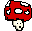 a pixel art drawing of a mushroom with a skull on it 's head .