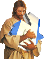 a painting of jesus holding a piece of paper that says ' dreamstim ' on it