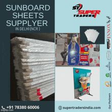 an advertisement for sunboard sheets supplyer in delhi