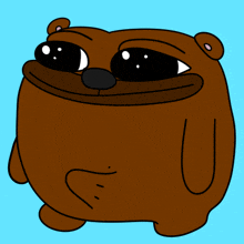 a cartoon drawing of a brown bear with black eyes