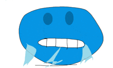 a drawing of a blue smiley face with tears coming out of its mouth