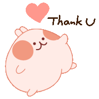 a cartoon hamster with a heart and the words thank u written below it