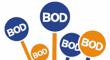 a blue and orange circle with the word bod written on it