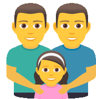 a cartoon illustration of two men and a girl posing for a picture