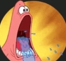 patrick star from spongebob squarepants is screaming in front of a yellow circle .