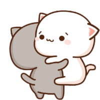 a cartoon of two cats hugging each other on a white background .