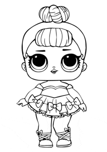 a black and white drawing of a lol surprise doll in a tutu .