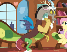 a cartoon drawing of a pony and a dragon with the number 3 on the tail