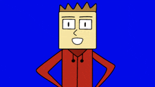 a cartoon character with a crown on his head and a red jacket