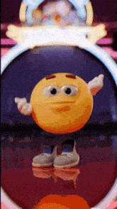 a cartoon smiley face with arms and legs is floating in the air
