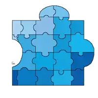 a drawing of a blue puzzle piece with a white border