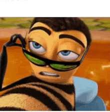 a bee from the movie bee movie wearing sunglasses and a tie .