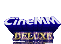 a logo for cinemm deluxe with purple and gold letters