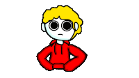 a cartoon character with a red hoodie and a white face