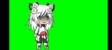 a girl with white hair and cat ears is wearing headphones and a flower in her hair .