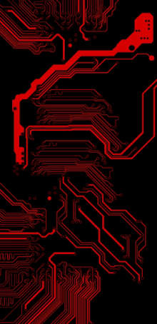 a red circuit board on a black background with a circle in the middle