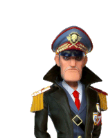 a cartoon man in a military uniform with a skull on his hat