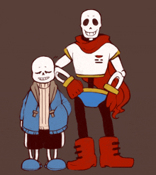 two skeletons are standing next to each other and one is wearing a shirt that says ' i ' on it