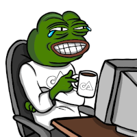 a cartoon of a frog sitting in front of a computer holding a cup