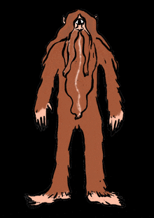 a cartoon drawing of a bigfoot with a long beard