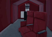 a cartoon character wearing a top hat and a crown is sitting in a red chair