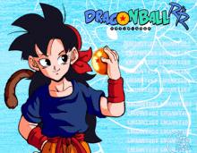 a drawing of a girl holding a dragon ball with dragonball written on the top