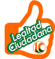 an orange thumbs up with the words lealtad ciudadana on it