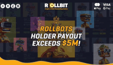 an advertisement for rollbit shows a skeleton with a crown on his head