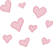 a bunch of pink hearts are lined up on a white background