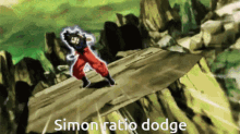 a cartoon of a man standing on a rock with the words simon ratio dodge below him