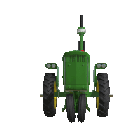 a green john deere tractor is shown from the back