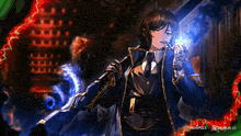 a drawing of a man in a suit holding a sword with the watermark minimax on the bottom right