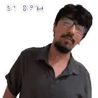 a man with glasses and a beard is wearing a shirt that says 61 bpm on the bottom
